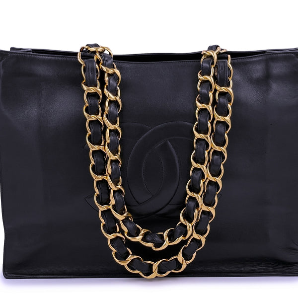 Chanel Vintage Black Chunky Chain Shopper Tote Bag 24k GHW