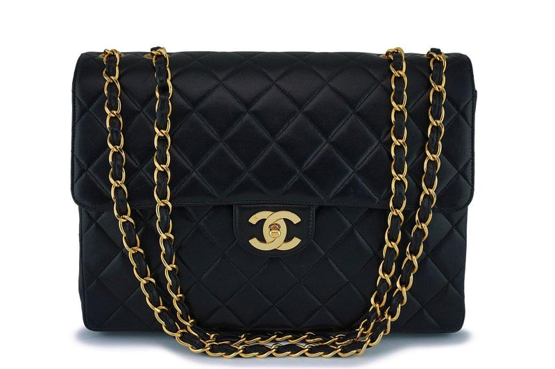 Chanel Vintage Lambskin Black Jumbo Classic Flap Bag 24k GHW - Boutique Patina