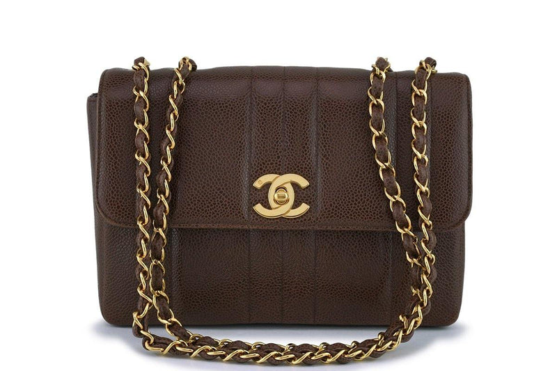 Vintage Chanel dark brown small classic flap bag Leather ref