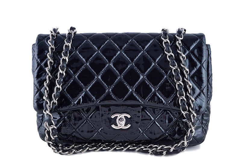 Chanel Jumbo Classic Flap, Black Soft Patent 2.55 Bag - Boutique Patina