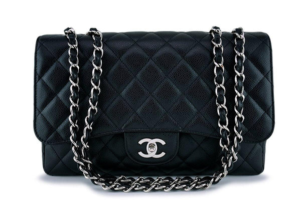 Chanel Black Caviar Jumbo Quilted Classic Flap Bag SHW - Boutique Patina