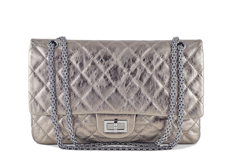 Chanel Reissue 227 Jumbo Flap, Silver Pewter Classic Bag - Boutique Patina