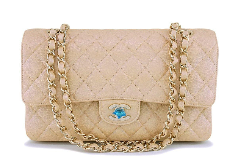 NIB 19S Chanel Iridescent Beige Medium Caviar Classic Flap Bag GHW