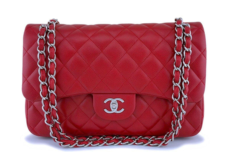 Chanel Red Caviar Jumbo Classic Double Flap Bag SHW - Boutique Patina