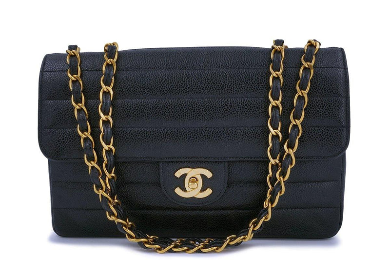 Chanel Vintage Black Caviar Medium Horizontal Classic Flap Bag 24k GHW - Boutique Patina