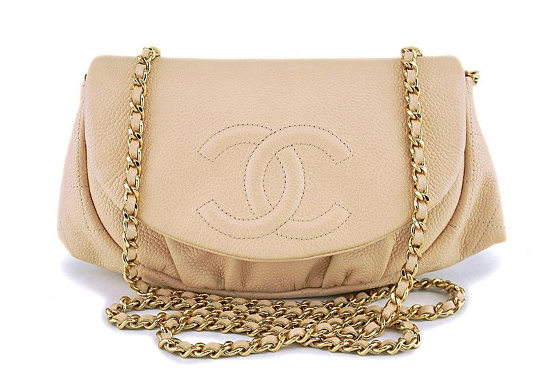 Chanel Beige Clair Caviar Half Moon WOC Wallet on Chain Flap Bag