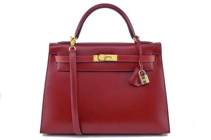 Hermes Rouge H Red 32cm Box calf Kelly Sellier Bag - Boutique Patina
