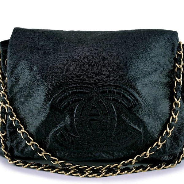 Chanel Black Patent Vinyl Rock and Chain Large Accordion Flap Bag - Yoogi's  Closet