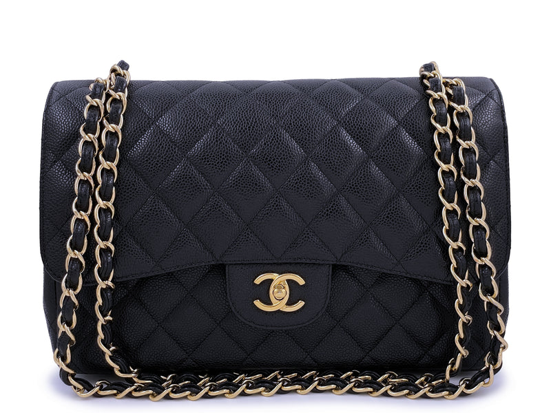 Pristine Chanel Black Caviar Jumbo Classic Double Flap Bag GHW - Boutique Patina