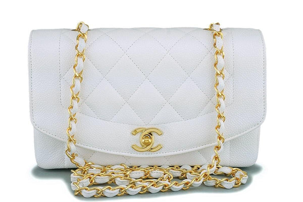 *rare* Chanel White Vintage Caviar Small Diana Classic Flap Bag 24k GHW - Boutique Patina