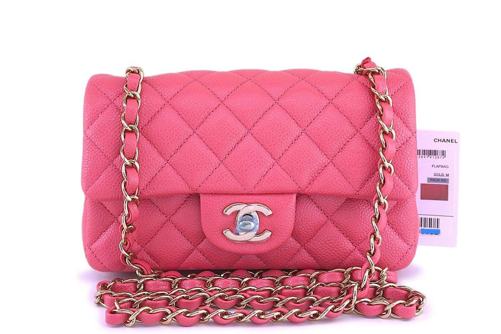 CHANEL Lambskin Quilted Mini Rectangular Flap Pink Yellow 1247042