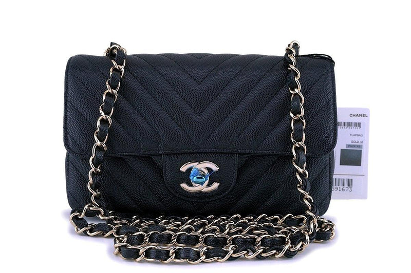 NWT 18B Chanel Black Caviar Chevron Rectangular Mini Classic Flap Bag –  Boutique Patina