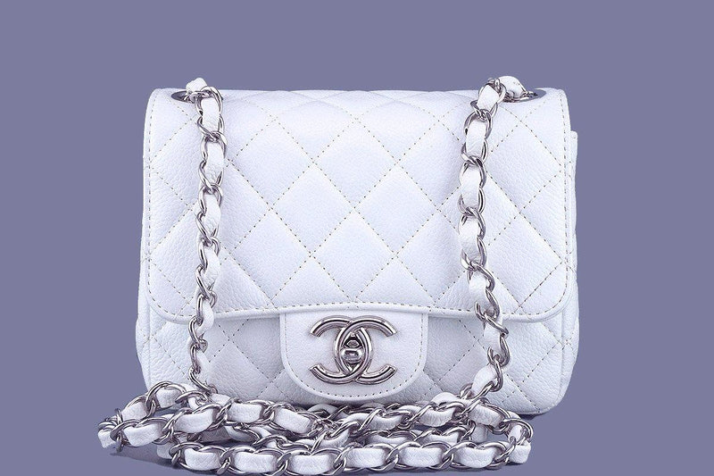 CHANEL 1997 White Lambskin Mini Square Quilted Classic Vintage Flap Bag  W/Box