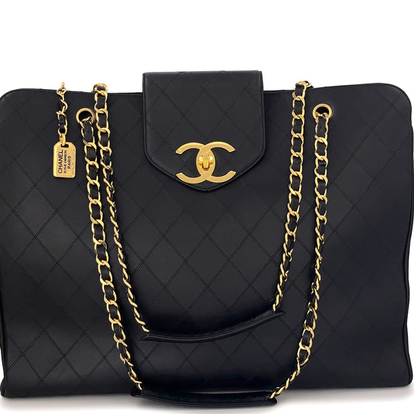 Chanel 1994 Vintage Black Quilted Supermodel XL Weekender Tote Bag