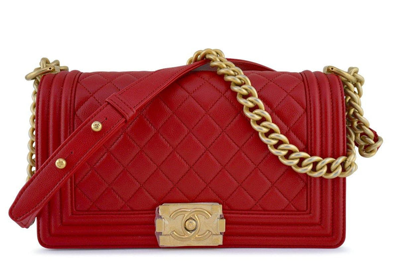 New 17A Chanel Red Boy Classic Flap, Medium Caviar Bag 62350 - Boutique Patina