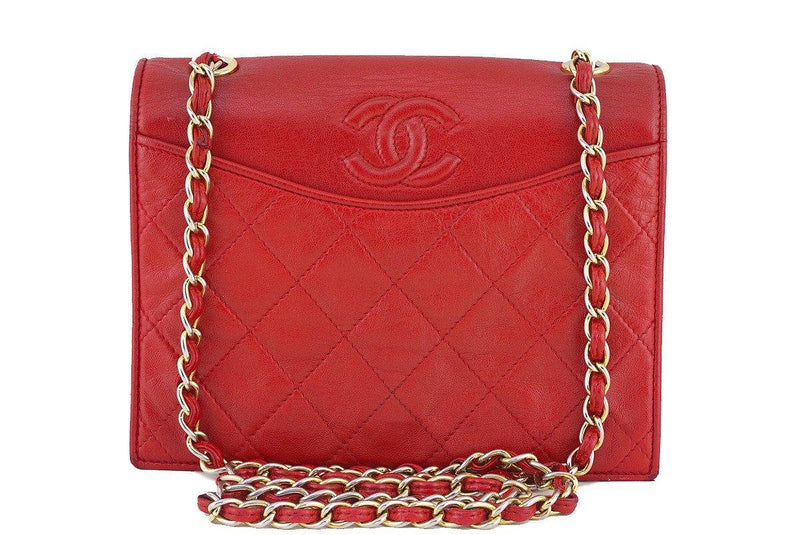 Chanel Vintage Red Quilted Small Lambskin Vintage Logo Classic Flap Bag - Boutique Patina