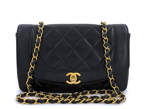 Chanel 1993 Vintage Black Small Diana Flap Bag 24k GHW Lambskin - Boutique Patina