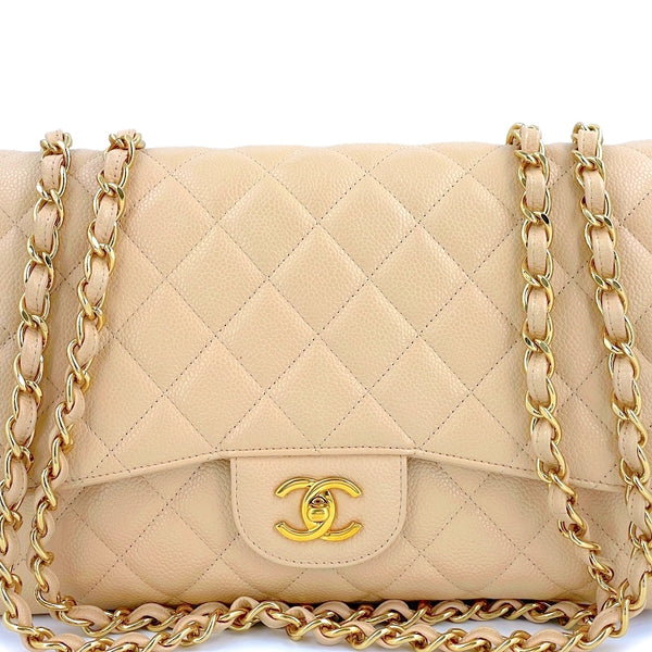 Chanel Beige Clair Caviar Jumbo 2.55 Classic Flap Bag GHW – Boutique Patina
