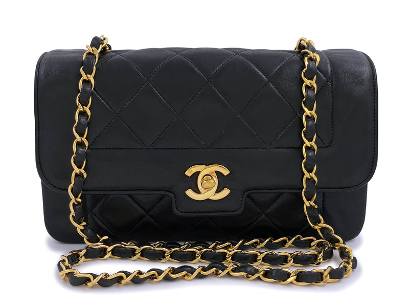 Chanel 1991 Vintage Small Black Geometric Diana Flap Bag Lambskin