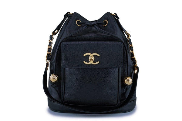 Rare Chanel Vintage Black Caviar Drawstring Bucket Bag 24k GHW - Boutique Patina