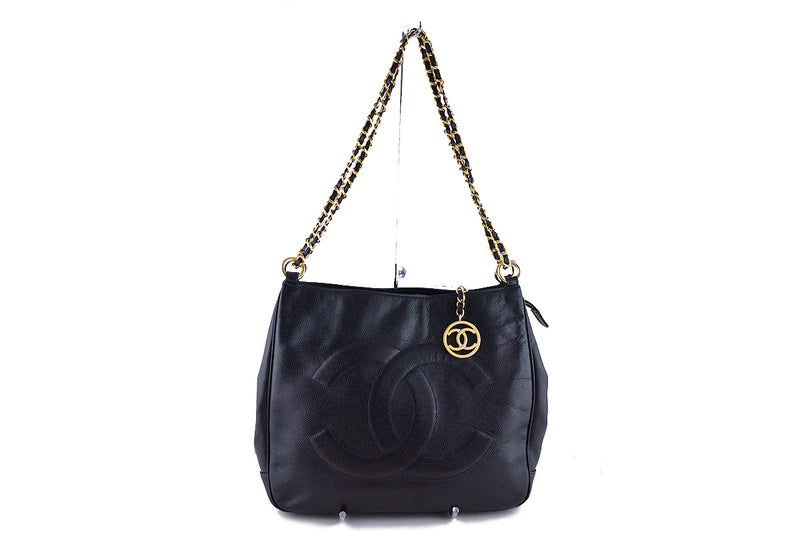 Chanel Black Caviar Logo Hobo Shoulder Bag - Boutique Patina