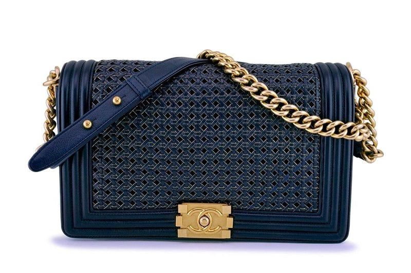 Chanel Navy Blue Gold-Trimmed Woven Boy Flap Bag – Boutique Patina