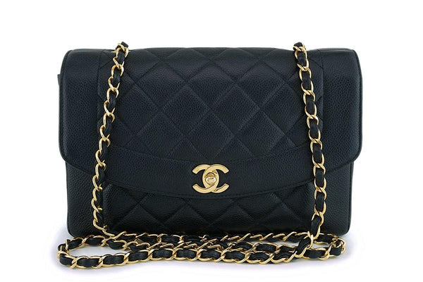 Rare Chanel Vintage Black Caviar Medium Pocket Diana Classic Flap Bag 24k GHW - Boutique Patina