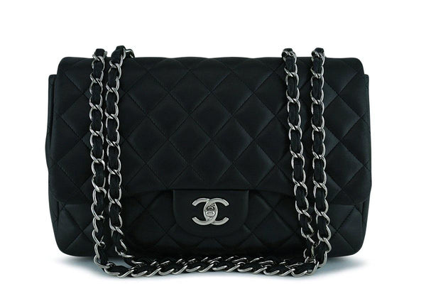 Chanel Black Lambskin Jumbo 2.55 Classic Flap Bag SHW - Boutique Patina