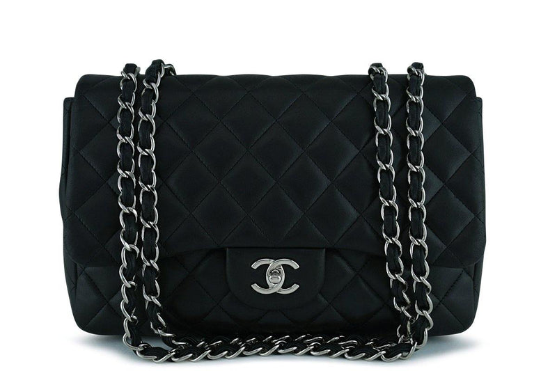 Chanel Black Lambskin Jumbo 2.55 Classic Flap Bag SHW - Boutique Patina