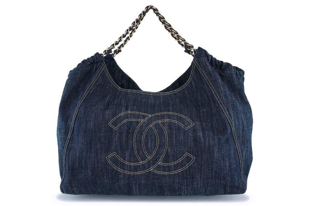 Chanel Dark Blue Denim Stretch Spirit Cabas Tote Bag - Yoogi's Closet