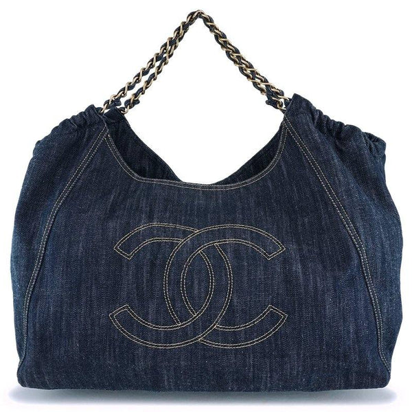 Chanel Large CC Shopping Tote Bag 38 cm Blue Navy blue Denim ref.332316 -  Joli Closet
