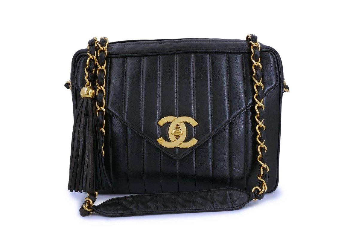 Chanel Large Deauville Shopping Bag Black and White Pinstripe Rutheniu –  Madison Avenue Couture