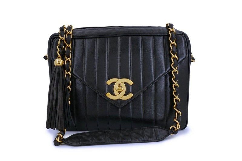 Chanel Vintage Black Mademoiselle Jumbo XL Camera Flap Bag 24k GHW