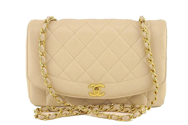 Chanel Light Beige Caviar Vintage Quilted Classic "Diana" Flap Bag - Boutique Patina