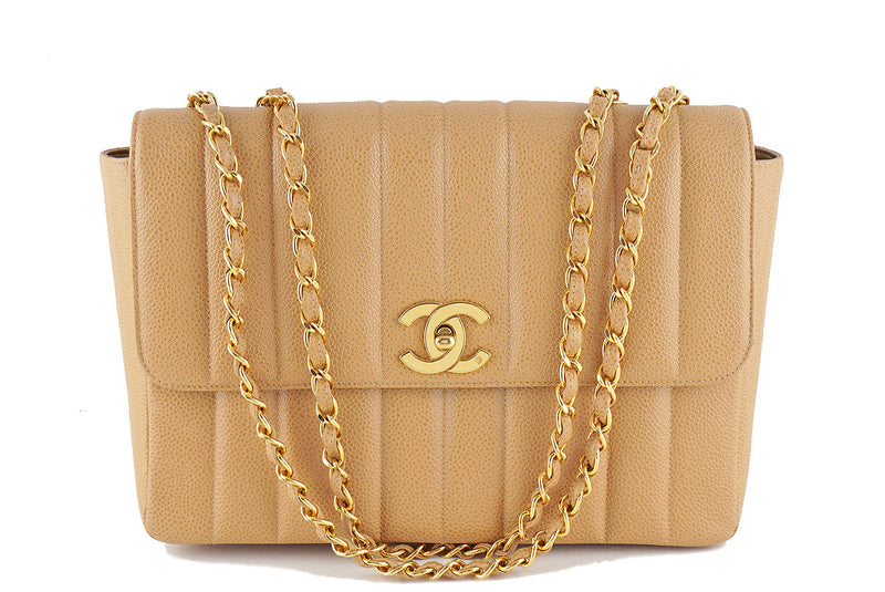 Chanel Camel Beige Caviar Vintage Mademoiselle Classic Tall Flap Bag - Boutique Patina