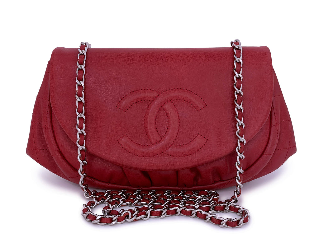 Chanel Red Half Moon Wallet on Chain WOC Flap Bag SHW Lambskin Boutique Patina