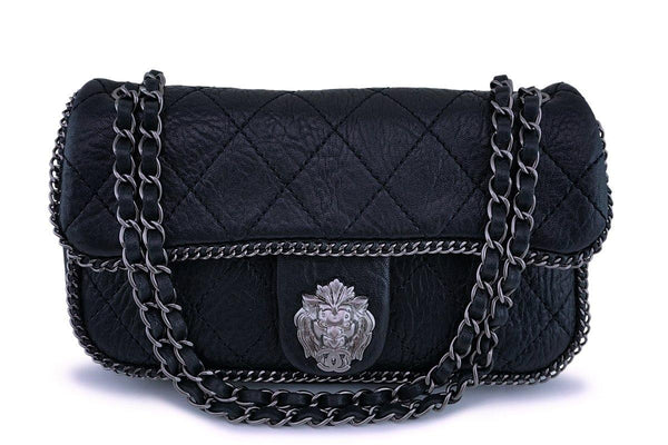 Rare Chanel Black Leo the Lionhead Pebbled Quilted Flap Bag RHW - Boutique Patina