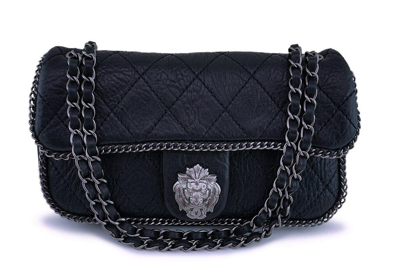 Rare Chanel Black Leo the Lionhead Pebbled Quilted Flap Bag RHW