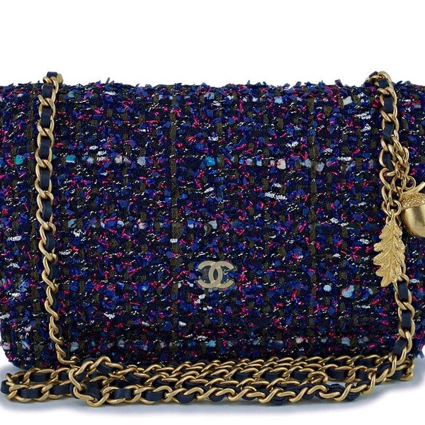CHANEL Tweed Enamel Quilted Pending CC Mini Wallet On Chain WOC Pink Purple  1308289