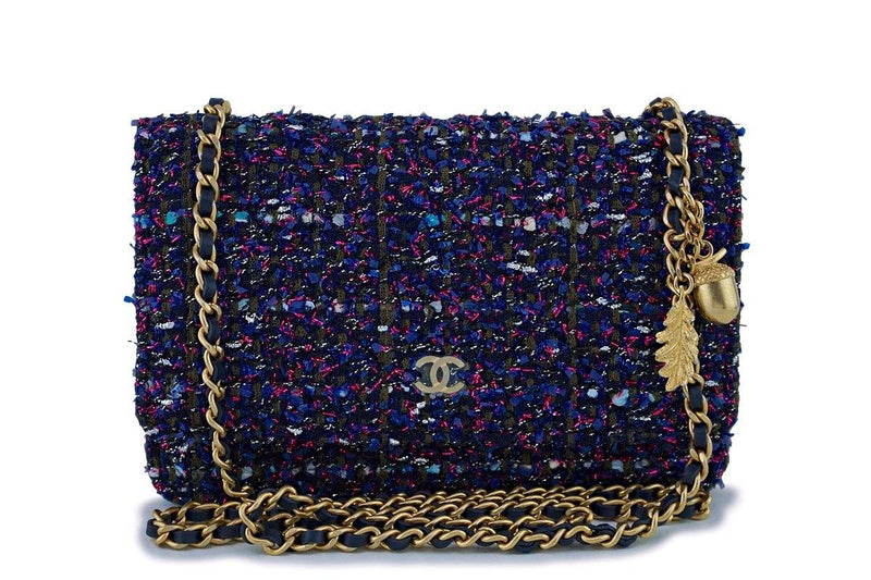 NIB 18K Chanel Purple Tweed Wallet on Chain w/Charms WOC Mini Flap