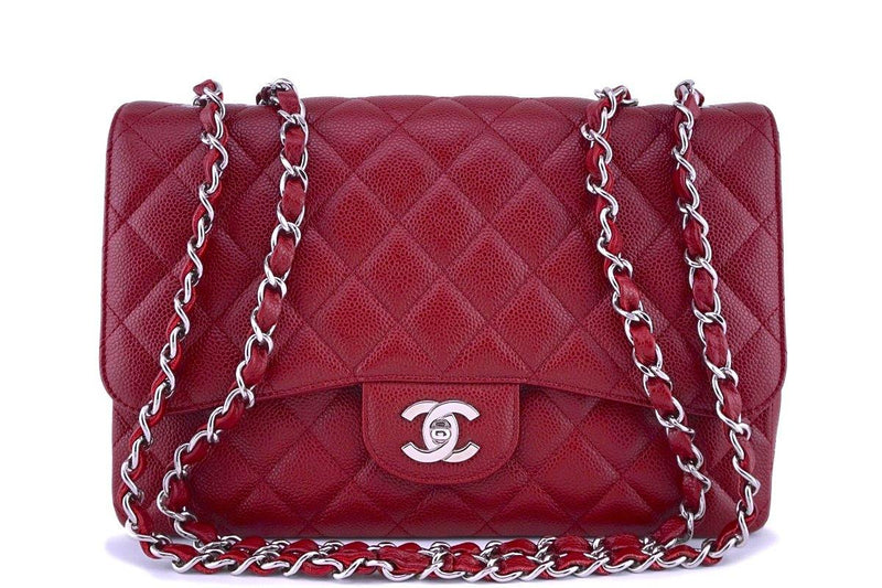 Chanel Red Caviar Jumbo 2.55 Classic Flap Bag SHW - Boutique Patina