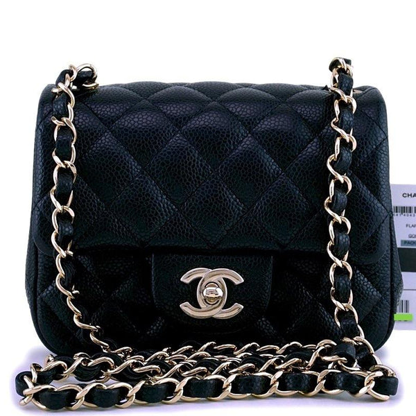 NWT 18S Chanel Black Caviar Classic Quilted Square Mini Flap