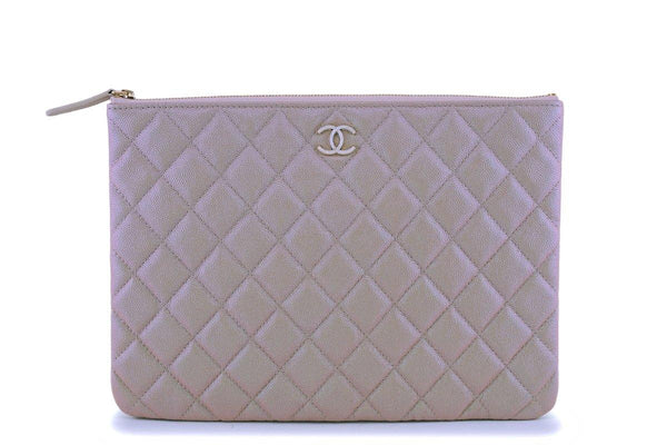 NIB 19S Chanel Iridescent Beige Pearly CC Caviar Medium O Case Clutch Bag - Boutique Patina