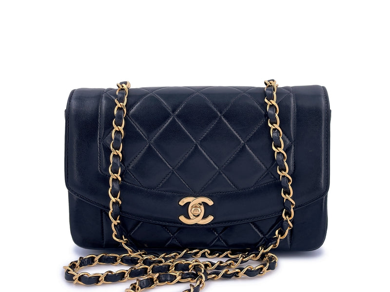 Chanel Vintage Small Diana Flap Bag 24k GHW Black Lambskin