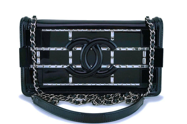 Rare 15C Chanel Black Plexi Emerald Crystals Lego Flap Bag SHW - Boutique Patina