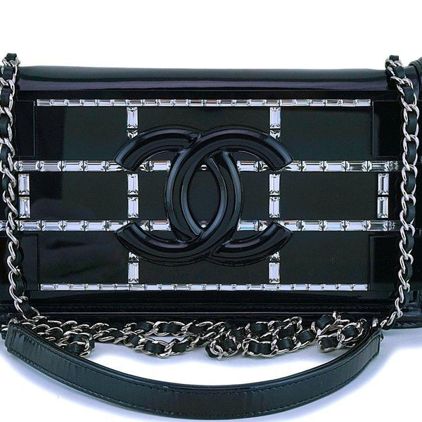 Chanel Black Ultra Mini Flap Bag Lego with Emerald-Baguette