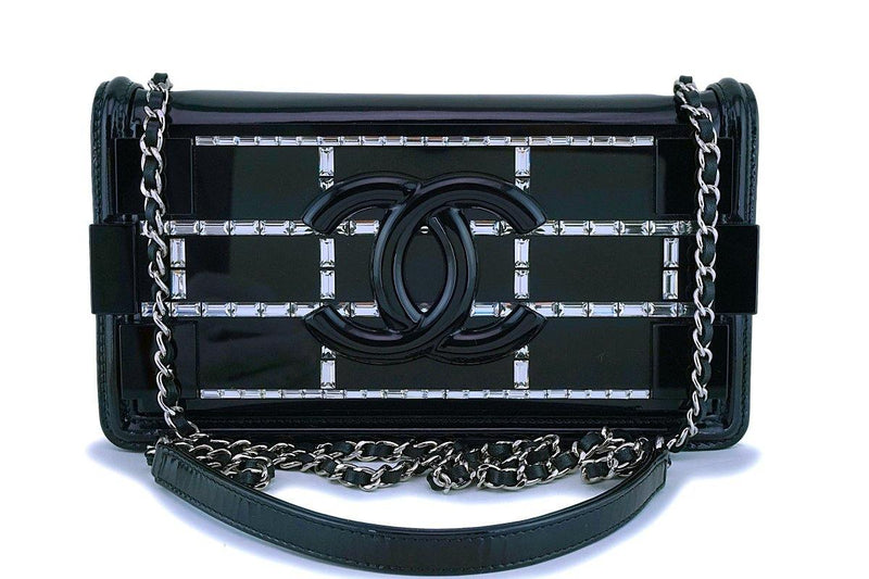 Rare 15C Chanel Black Plexi Emerald Crystals Lego Flap Bag SHW