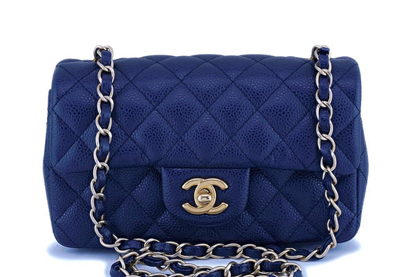 Chanel Navy Blue Caviar Rectangular Mini Classic Flap Bag GHW - Boutique Patina