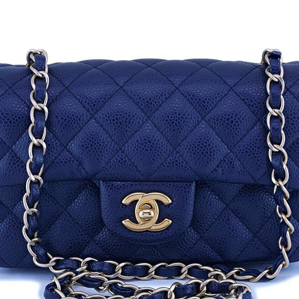 Chanel Navy Blue Caviar Rectangular Mini Classic Flap Bag GHW