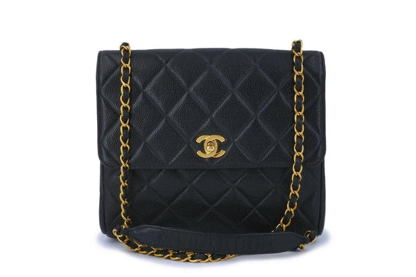 Chanel Vintage Black Caviar Medium Crossbody Flap Bag 24k GHW - Boutique Patina